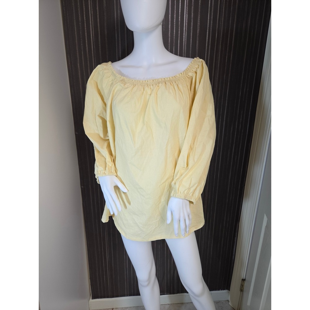 C.O.Z.Y. Yellow Bamboo Off The Shoulder Peasant Blouse Top 380038# Size L